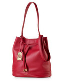 Lauren Ralph Lauren Crawley Leather Drawstring Bag - RED