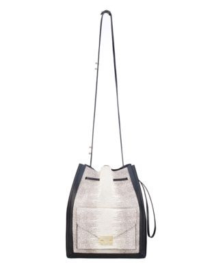 Loeffler Randall Snakeskin Leather Drawstring Bag - BLACK/CREAM