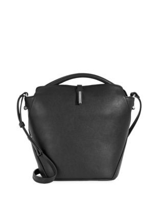 Kenneth Cole Foldover Leather Bucket Bag - BLACK