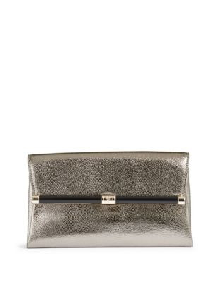 Diane Von Furstenberg Metallic Leather Envelope Clutch - PEWTER