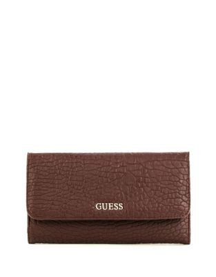 Guess Pebbled Faux Leather Logo Wallet - CLARET