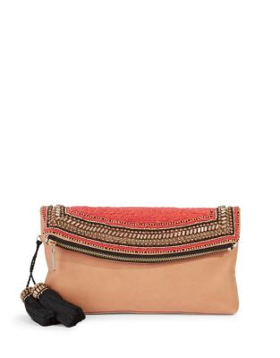 Vince Camuto Bessy Beaded Foldover Clutch - AUBURN/RED