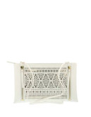 Vince Camuto Lila Laser-Cut Leather Clutch - WHITE/GOLD