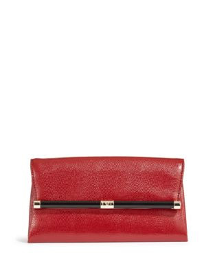 Diane Von Furstenberg Embossed Leather Envelope Clutch - RED