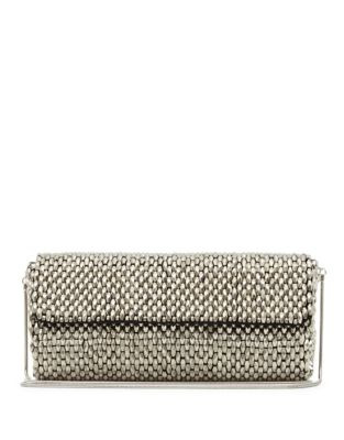 Reiss Beaded Clutch with Chain Strap - SILVER