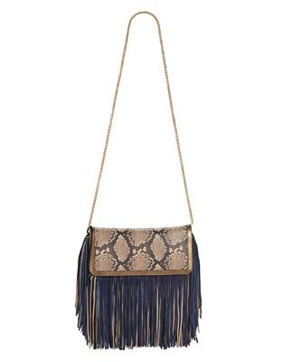 Sam Edelman Fringed Suede Leather Clutch - NATURAL