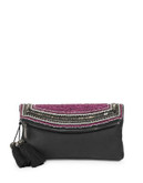Vince Camuto Bessy Beaded Foldover Clutch - BLACK/MULBERRY