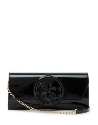 Guess Korry Faux Patent Crossbody Clutch - ONYX