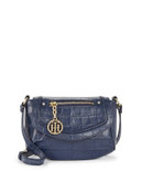 Tommy Hilfiger Jerry Croc-Embossed Leather Crossbody - NAVY