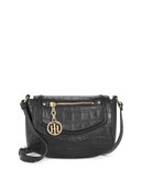 Tommy Hilfiger Jerry Croc-Embossed Leather Crossbody - BLACK