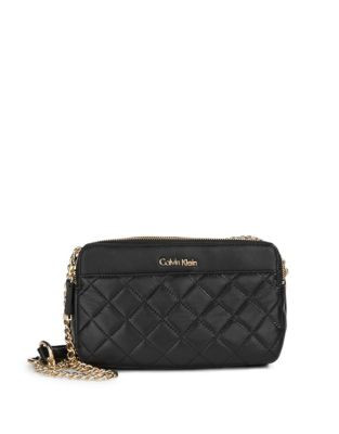 Calvin Klein Quilted Leather Crossbody Bag - BLACK/GOLD