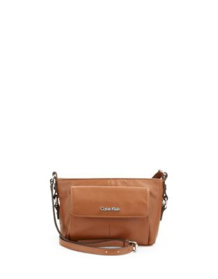 Calvin Klein Pebbled Leather Crossbody Bag - LUGGAGE