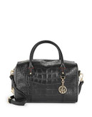 Tommy Hilfiger Faye Croc-Embossed Leather Duffle - BLACK