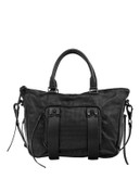 She + Lo Perforated Leather Satchel Bag - BLACK