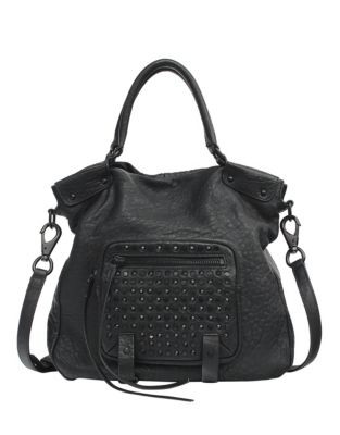 She + Lo Dot Stud Leather Satchel Bag - BLACK