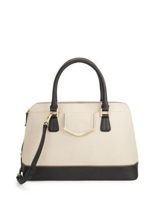 Calvin Klein Saffiano Leather Satchel Bag - BEIGE