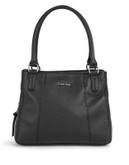 Calvin Klein Classics Pebbled Leather Satchel - BLACK/SILVER