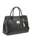 Calvin Klein Claudia Leather Satchel Bag - BLACK/GOLD