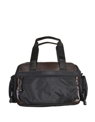 Derek Alexander Nylon and Leather Top Zip Bag - BLACK