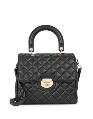 Calvin Klein Chelsea Quilted Leather Satchel - BLACK/GOLD