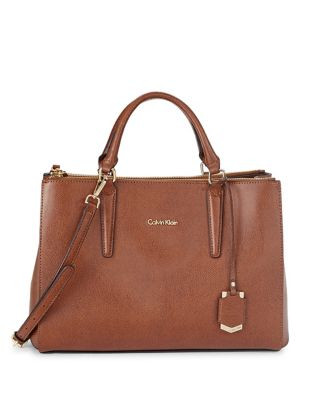 Calvin Klein Claudia Leather Satchel Bag - CHESTNUT