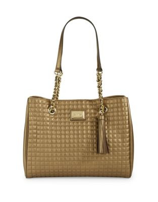 Calvin Klein Quilted Leather Tote - ANTIQUE BRONZE