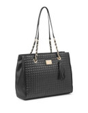 Calvin Klein Quilted Leather Tote - BLACK/GOLD