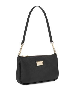 Calvin Klein Saffiano Leather Crossbody Bag - BLACK/GOLD