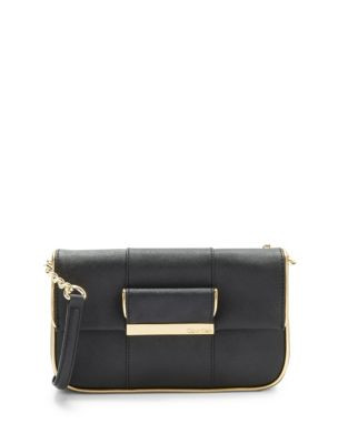 Calvin Klein Saffiano Leather Shoulder Bag - BLACK/GOLD