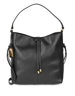 Lauren Ralph Lauren Crawley Leather Hobo Bag - BLACK