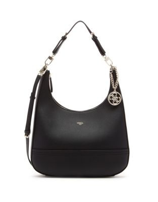 Guess Faux Leather Crossbody Hobo - BLACK