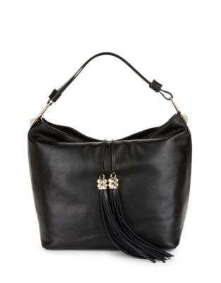 Karl Lagerfeld Tasseled Leather Hobo Bag - BLACK
