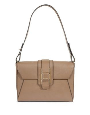 Calvin Klein Pinnacle Leather Shoulder Bag - TRUFFLE