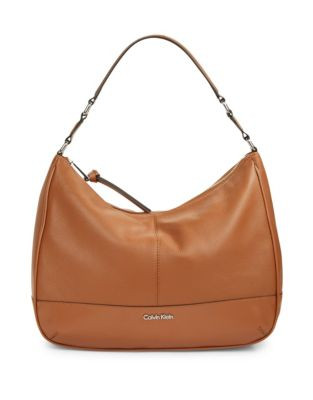 Calvin Klein Leather Hobo Bag - LUGGAGE