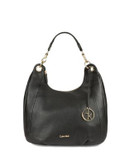 Calvin Klein Pebbled Leather Saddle Bag - BLACK/GOLD