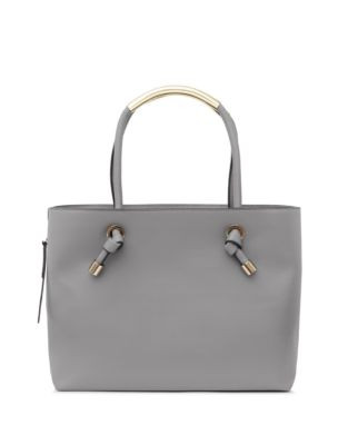 Reiss Hawker Metal Tube Leather Tote - GREY