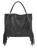 Calvin Klein Pinnacle Leather Fringe Tote Bag - BLACK