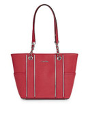 Calvin Klein Key Items Leather Tote - RED/SILVER