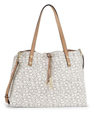 Calvin Klein Reversible Tote Bag with Zip Pouch - BEIGE