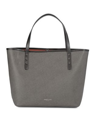 Kenneth Cole Dover Street Saffiano Leather Tote - CHARCOAL/RUST