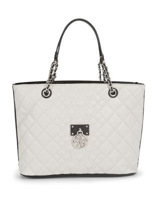 Guess Aliza Quilted Tote Bag - ALMOND MULTI