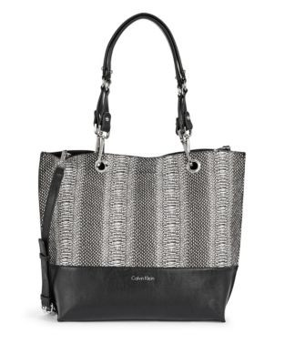 Calvin Klein Reversible Tote with Zip Pouch - BLACK/WHITE