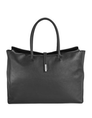 Kenneth Cole Leather Foldover Tote - BLACK