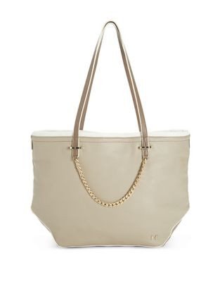 Halston Heritage Chain Link Leather Tote - BEIGE/BROWN