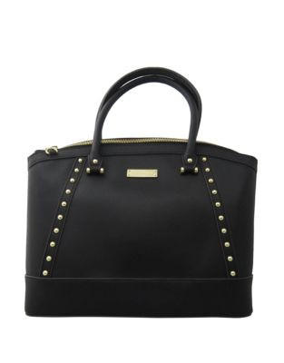 Anne Klein Studded Faux Leather Dome Satchel - BLACK