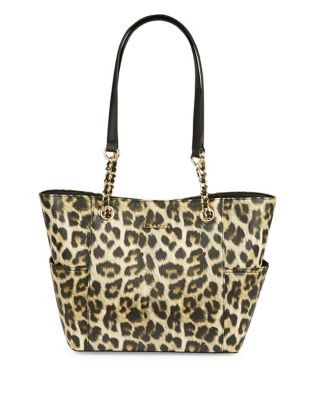 Calvin Klein Patterned Leather Tote - LEOPARD CAVIAR