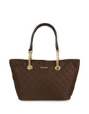 Calvin Klein Quilted Small Satchel Tote - CHOCOLATE