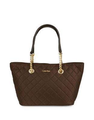 Calvin Klein Quilted Small Satchel Tote - CHOCOLATE