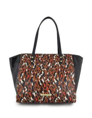 Anne Klein Leopard Faux Leather Tote Bag - HAZEL MULTI/BLACK