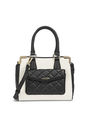 Calvin Klein On My Corner Quilted Leather Small Tote - WHITE/BLACK